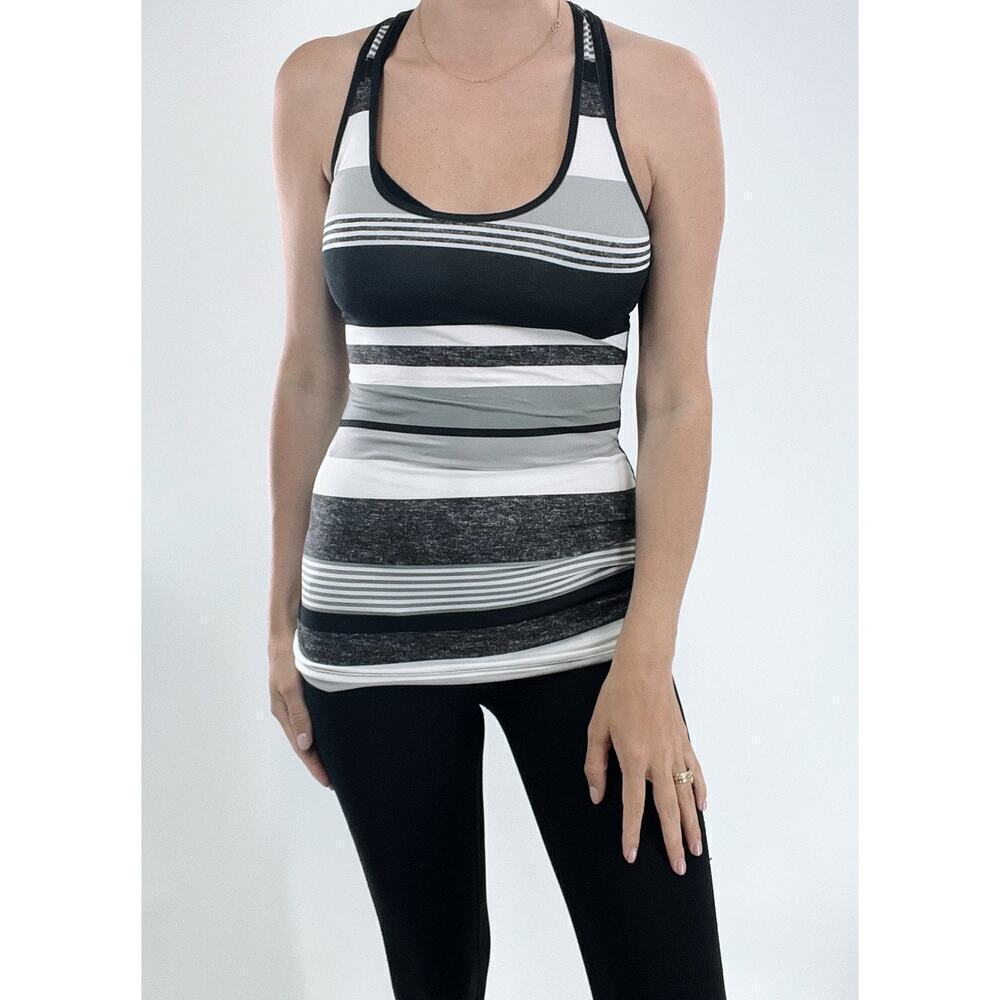 Xersion Black and Gray Striped Fitted Racerback Tank Size XS
